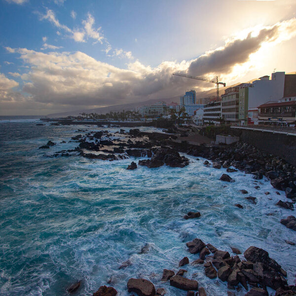 Quay of a popular tourist town on the island of Tenerife, Canary Islands.