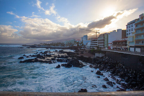 Quay of a popular tourist town on the island of Tenerife, Canary Islands.
