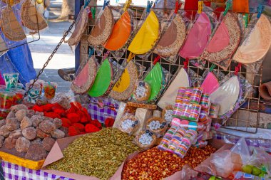 MEXICO CITY, MEXICO. March 24, 2022: Treats stand with batanas, chips, maxican snacks n Chapultepec park, Mexico City, Mexico,