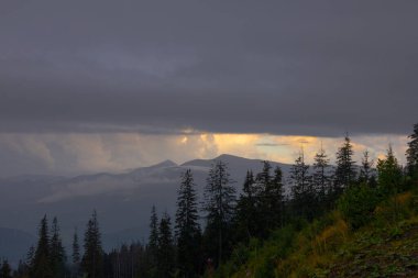 Sunset view from the Dragobrat in Carpathian mountains, Ukraine