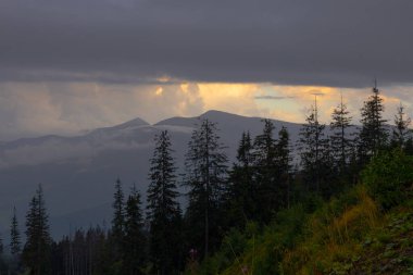 Sunset view from the Dragobrat in Carpathian mountains, Ukraine