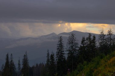 Sunset view from the Dragobrat in Carpathian mountains, Ukraine
