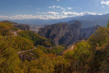 Amazing monasteries of Meteora on the rocks in autumn , Greece. Holy trinity monastery view