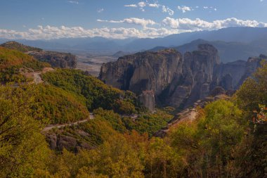 Amazing monasteries of Meteora on the rocks in autumn , Greece. Holy trinity monastery view