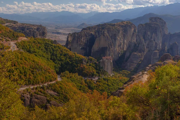 Amazing monasteries of Meteora on the rocks in autumn , Greece. Holy trinity monastery view