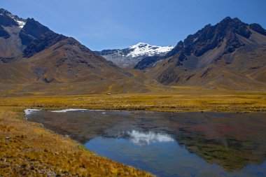 Güzel And dağları ve göl Puno 'dan Cusco, Peru' ya gidiyor.