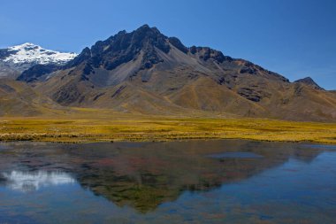 Güzel And dağları ve göl Puno 'dan Cusco, Peru' ya gidiyor.