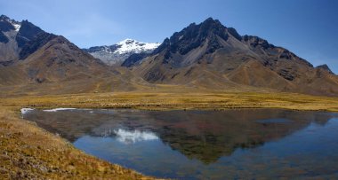 Güzel And dağları ve göl Puno 'dan Cusco, Peru' ya gidiyor.