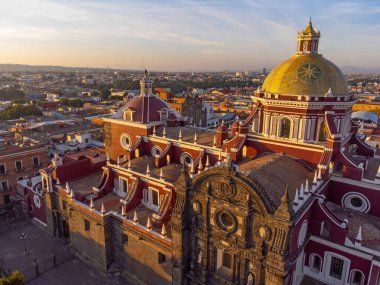 Puebla downtown taken in sunrise time with drone, Mexico