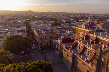 Puebla downtown taken in sunrise time with drone, Mexico
