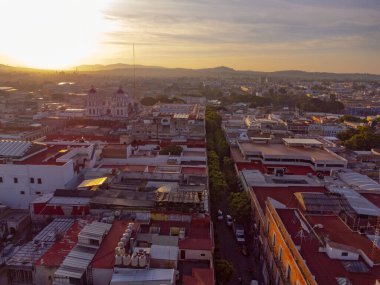 Puebla downtown taken in sunrise time with drone, Mexico