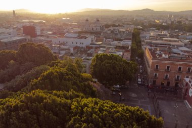 Puebla downtown taken in sunrise time with drone, Mexico