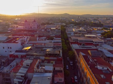 Puebla downtown taken in sunrise time with drone, Mexico