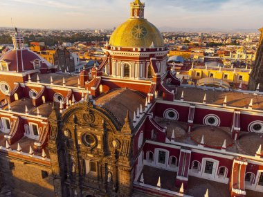 Puebla downtown taken in sunrise time with drone, Mexico