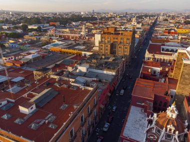 Puebla downtown taken in sunrise time with drone, Mexico
