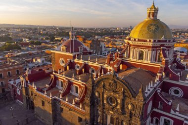 Puebla downtown taken in sunrise time with drone, Mexico