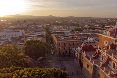 Puebla downtown taken in sunrise time with drone, Mexico