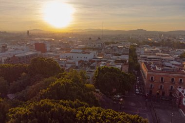 Puebla downtown taken in sunrise time with drone, Mexico