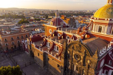 Puebla downtown taken in sunrise time with drone, Mexico
