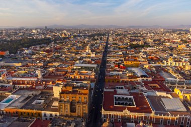 Puebla downtown taken in sunrise time with drone, Mexico