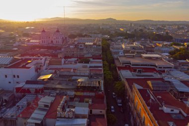Puebla downtown taken in sunrise time with drone, Mexico