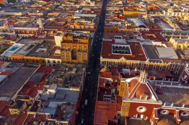 Puebla downtown taken in sunrise time with drone, Mexico
