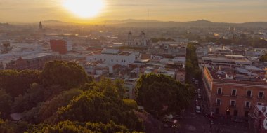 Puebla downtown taken in sunrise time with drone, Mexico
