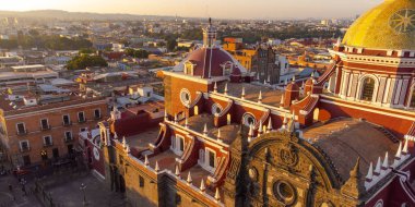 Puebla downtown taken in sunrise time with drone, Mexico