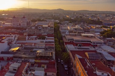 Puebla downtown taken in sunrise time with drone, Mexico