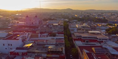 Puebla downtown taken in sunrise time with drone, Mexico