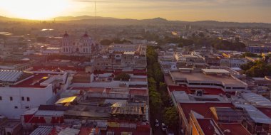Puebla downtown taken in sunrise time with drone, Mexico
