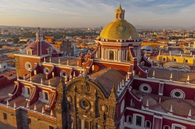 Puebla downtown taken in sunrise time with drone, Mexico