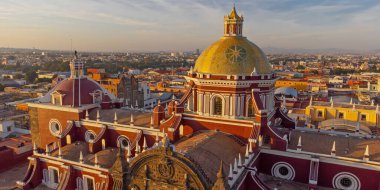 Puebla downtown taken in sunrise time with drone, Mexico