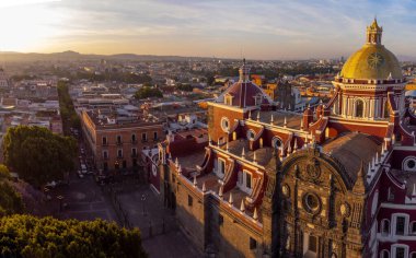 Puebla downtown taken in sunrise time with drone, Mexico