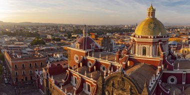 Puebla downtown taken in sunrise time with drone, Mexico