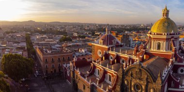 Puebla downtown taken in sunrise time with drone, Mexico