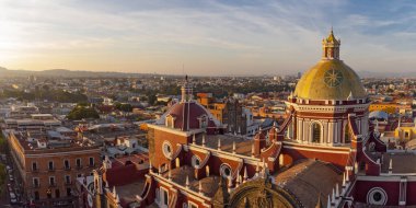 Puebla downtown taken in sunrise time with drone, Mexico