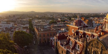 Puebla downtown taken in sunrise time with drone, Mexico