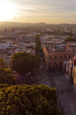 Puebla downtown taken in sunrise time with drone, Mexico