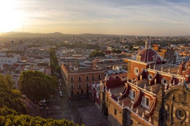 Puebla downtown taken in sunrise time with drone, Mexico