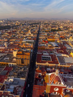 Puebla downtown taken in sunrise time with drone, Mexico