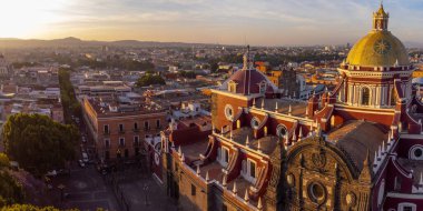 Puebla downtown taken in sunrise time with drone, Mexico
