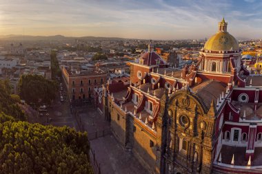 Puebla downtown taken in sunrise time with drone, Mexico