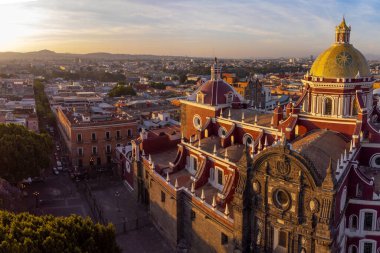 Puebla downtown taken in sunrise time with drone, Mexico