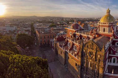 Puebla downtown taken in sunrise time with drone, Mexico