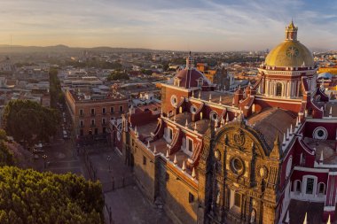 Puebla downtown taken in sunrise time with drone, Mexico