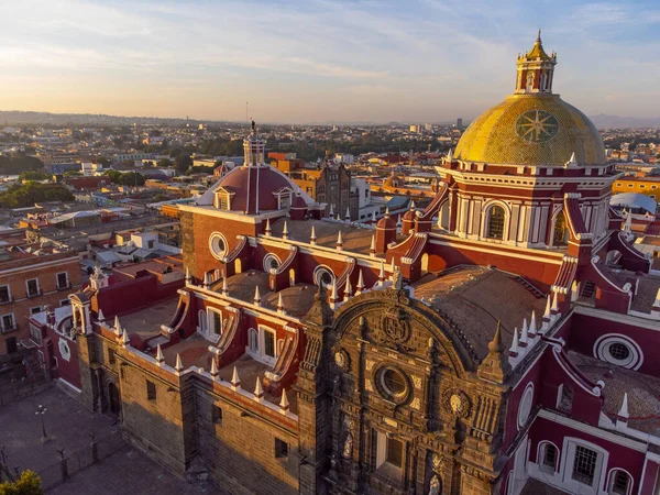 Puebla downtown taken in sunrise time with drone, Mexico
