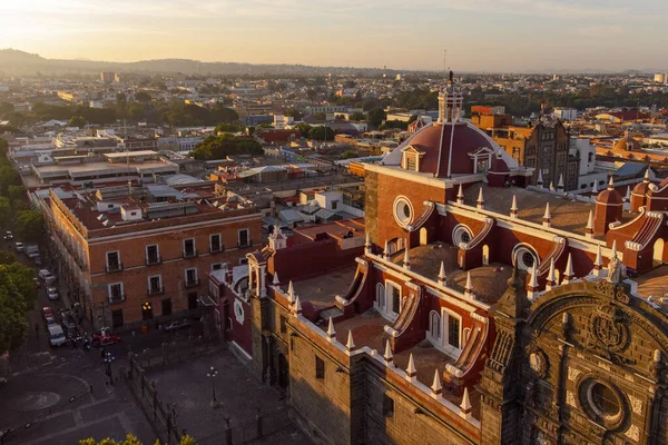 Puebla downtown taken in sunrise time with drone, Mexico
