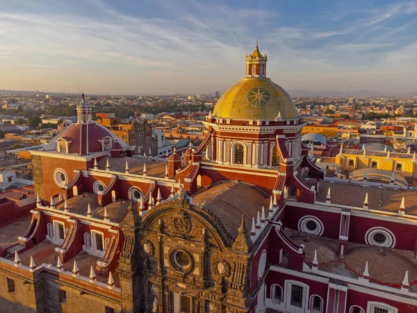 Puebla downtown taken in sunrise time with drone, Mexico