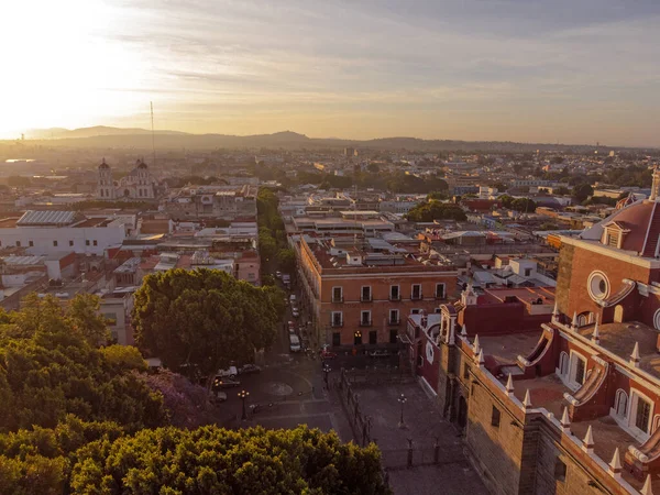 Puebla downtown taken in sunrise time with drone, Mexico